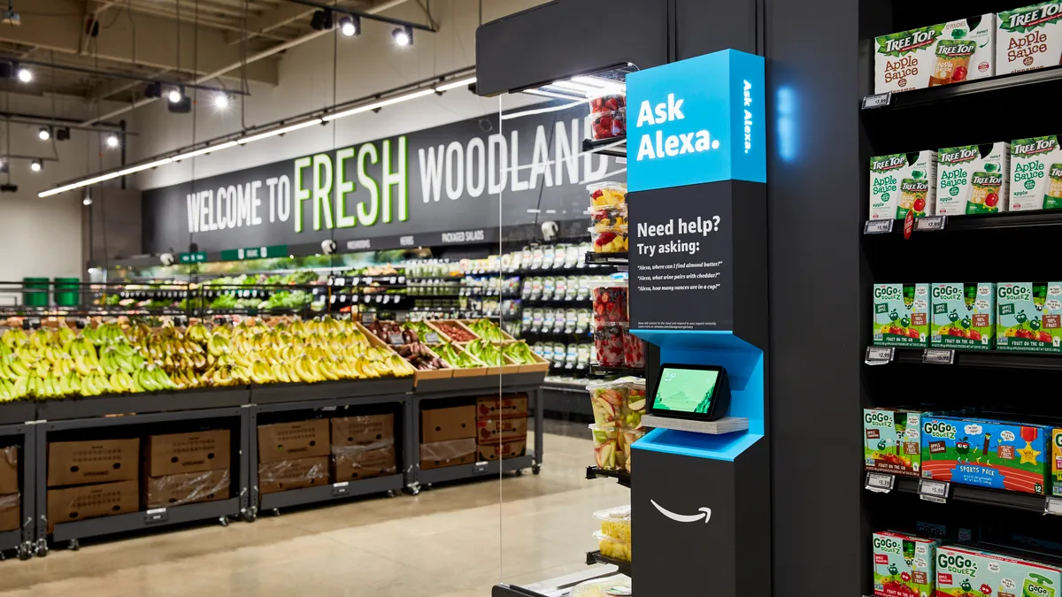 An Amazon Alexa kiosk in the company's Woodland Hills Fresh store (2020)