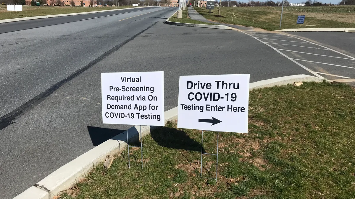 A COVID-19 drive-thru testing center is set up on the campus of Penn State Health Milton S. Hershey Medical Center.