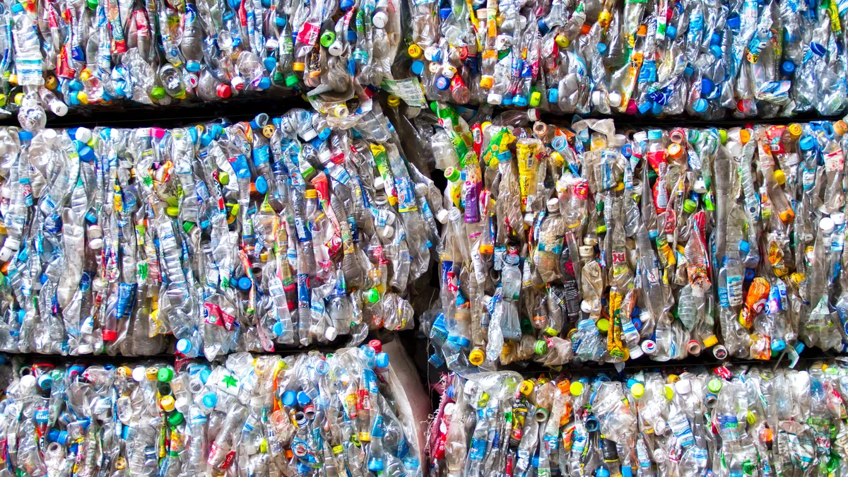 Plastic bottles baled for recycling