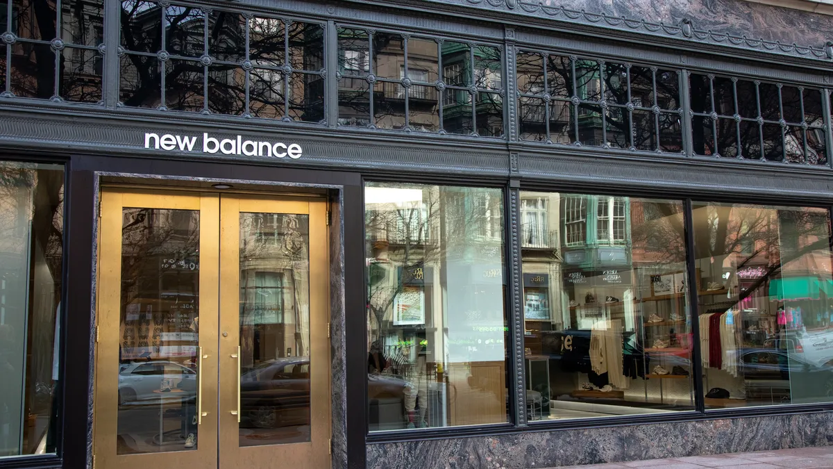 Photo of the black exterior of a New Balance store