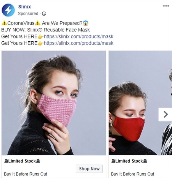 Facebook mask ad example