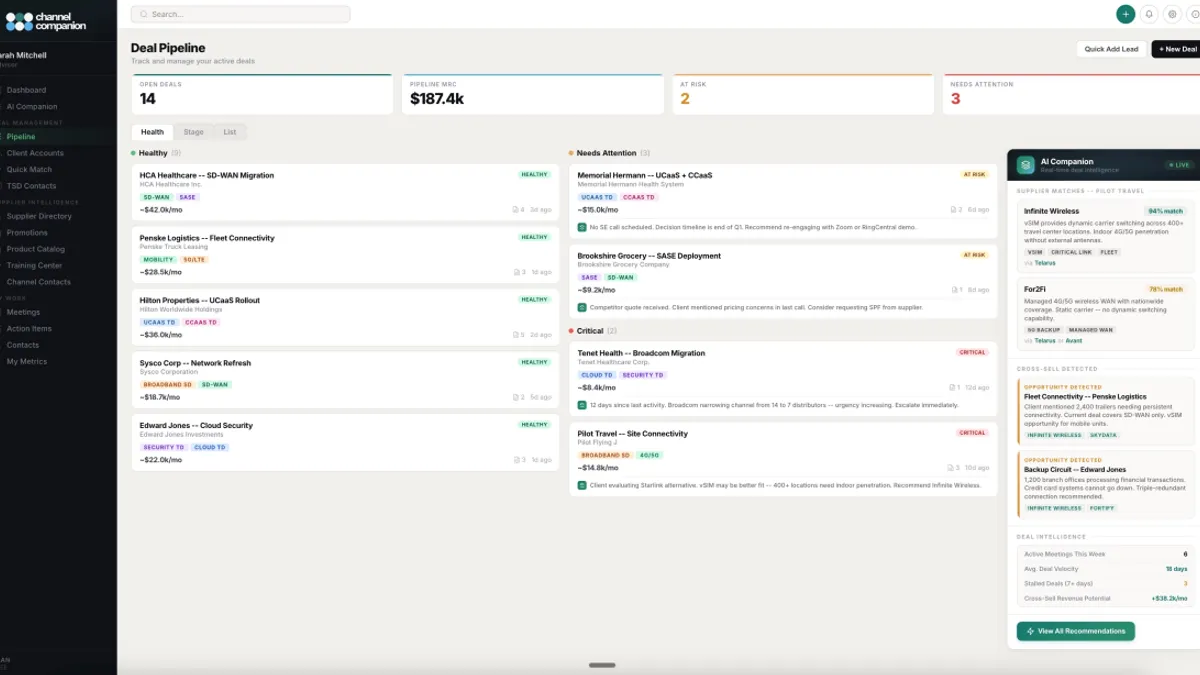 Demo of a website called Channel Companion