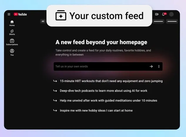 YouTube custom feed