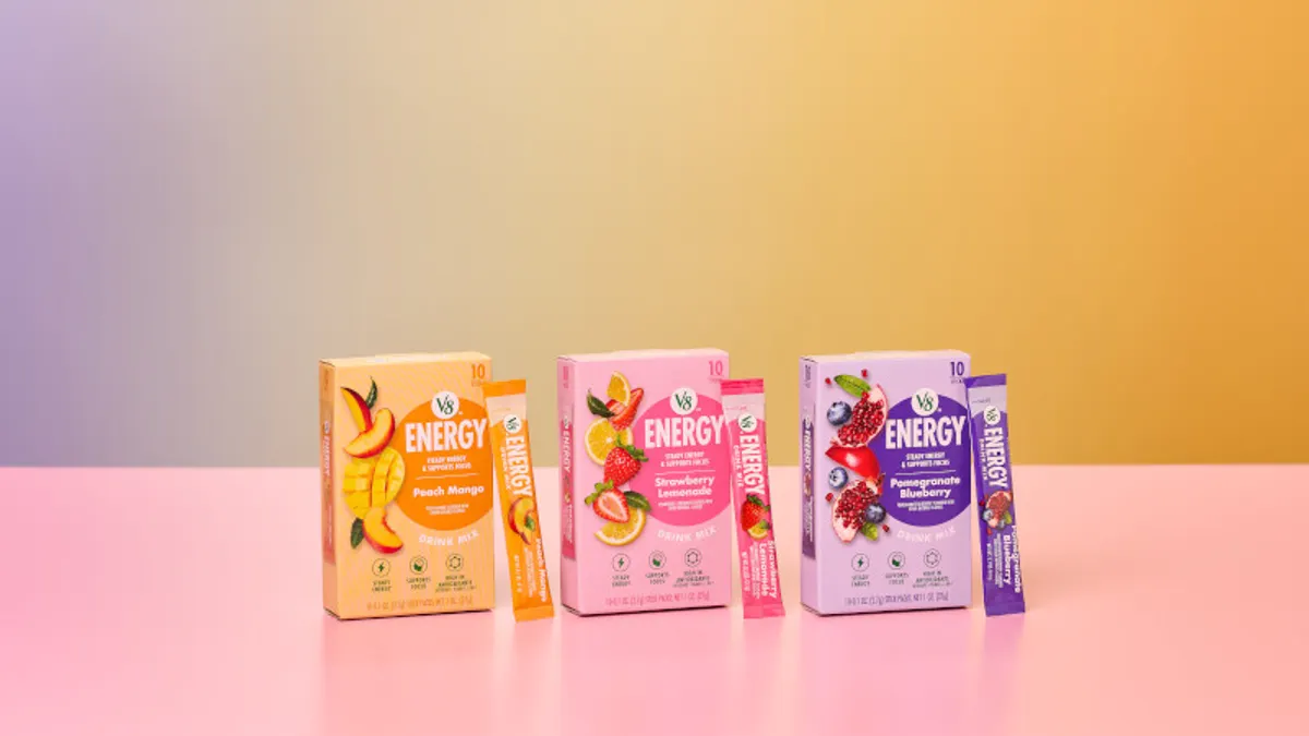 Packets of The Campbell’s Company's V8 Energy mixers.