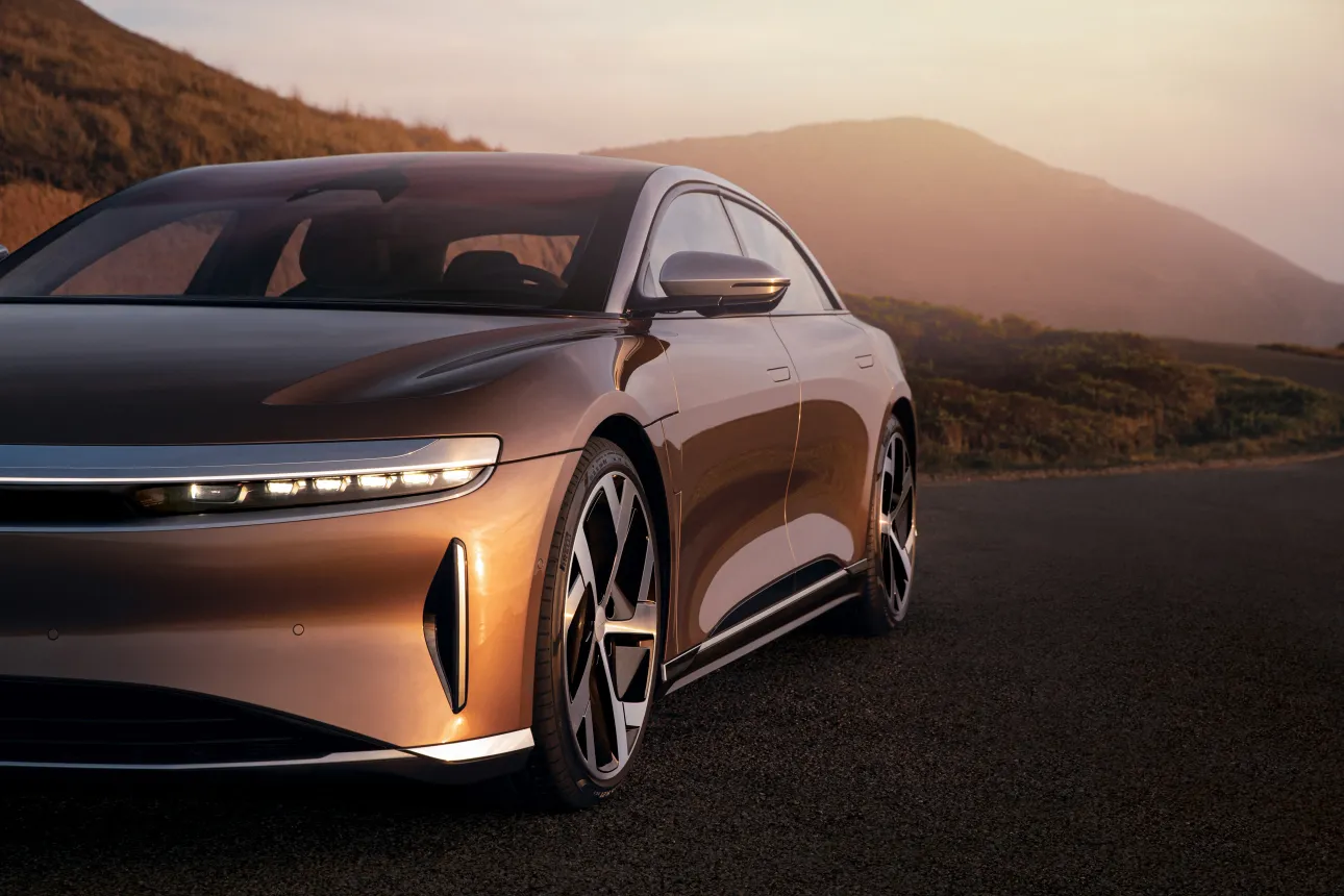 The exterior of a Lucid Air.