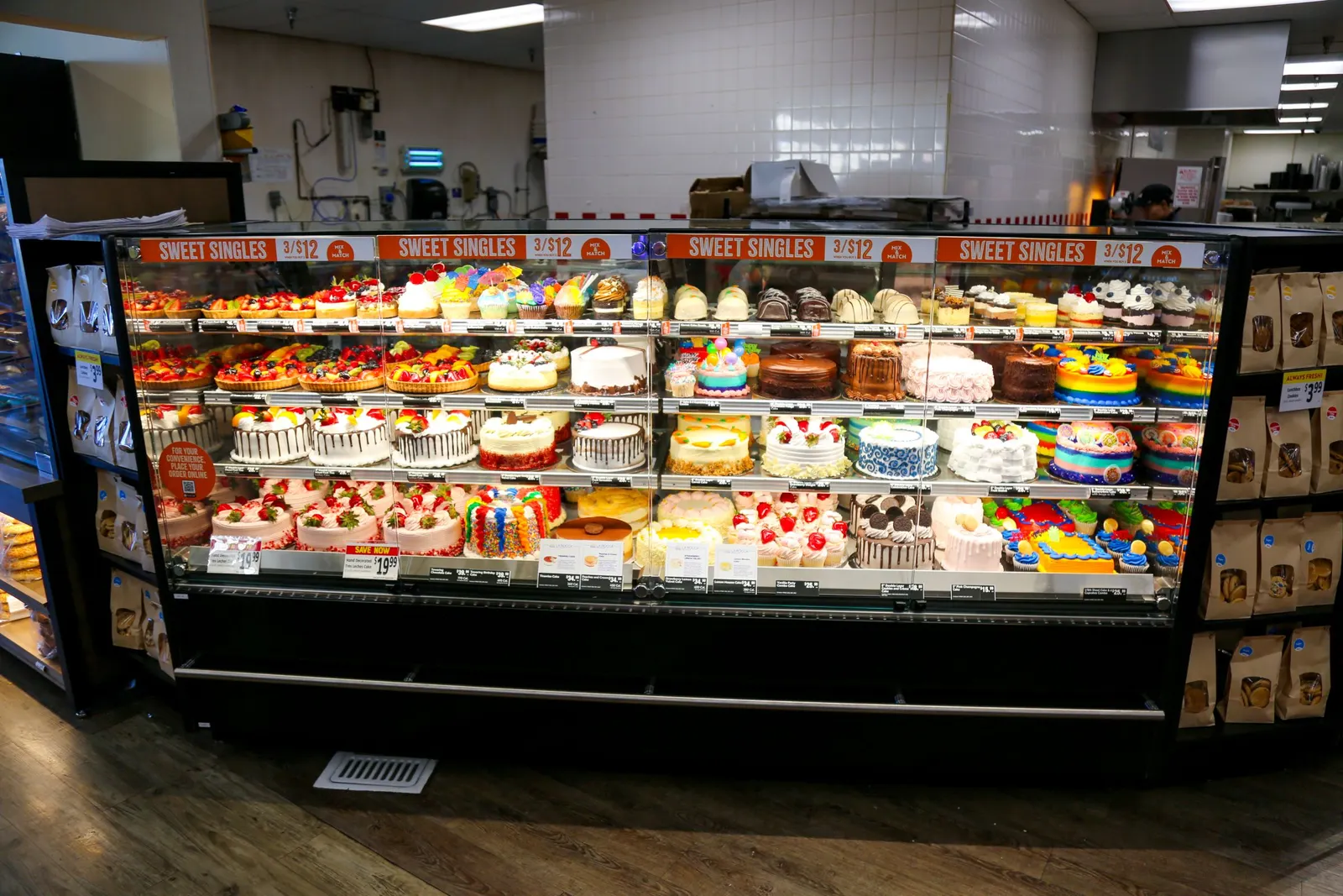 Cake display in grocery store