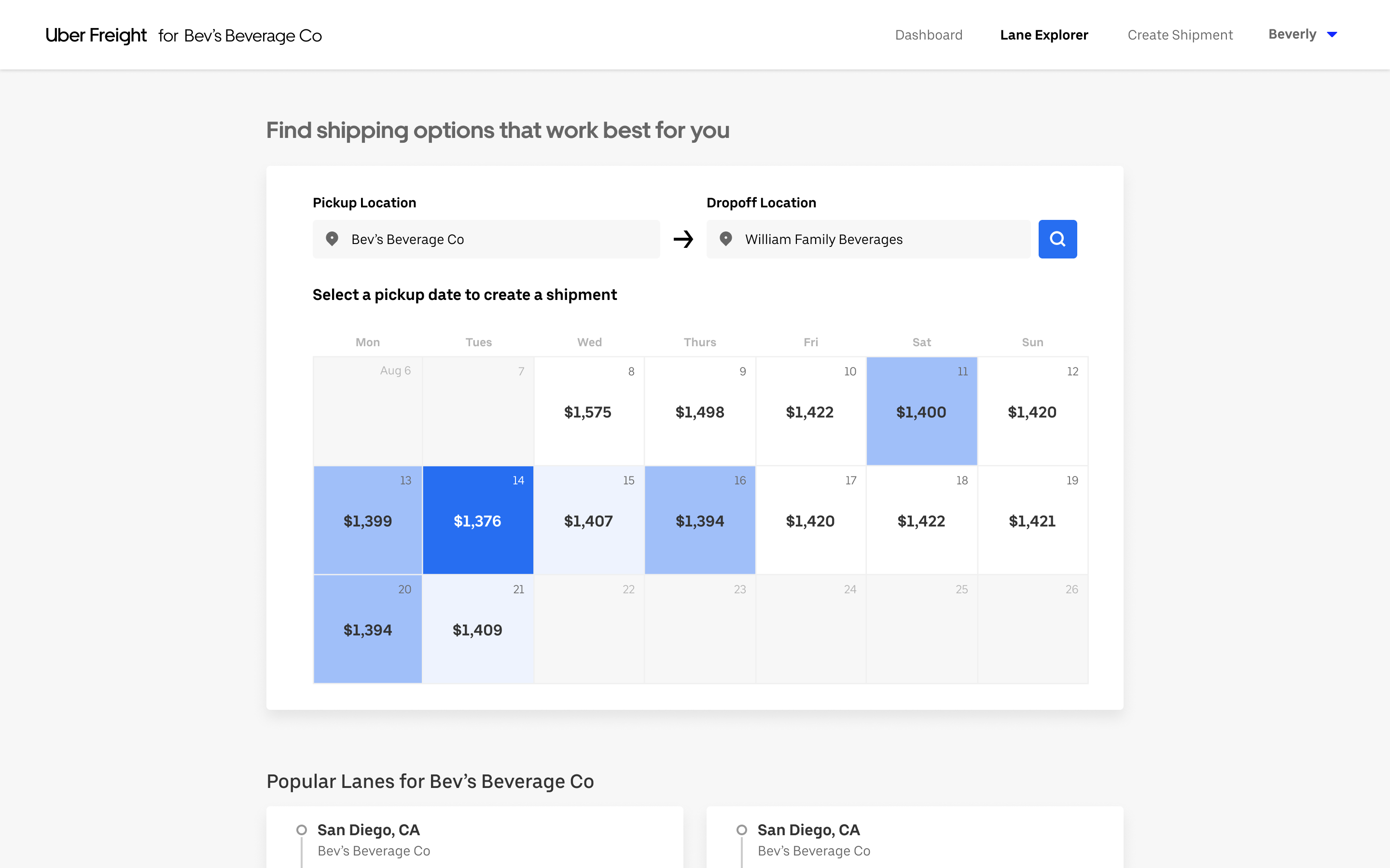 Uber Freight Lane Explorer