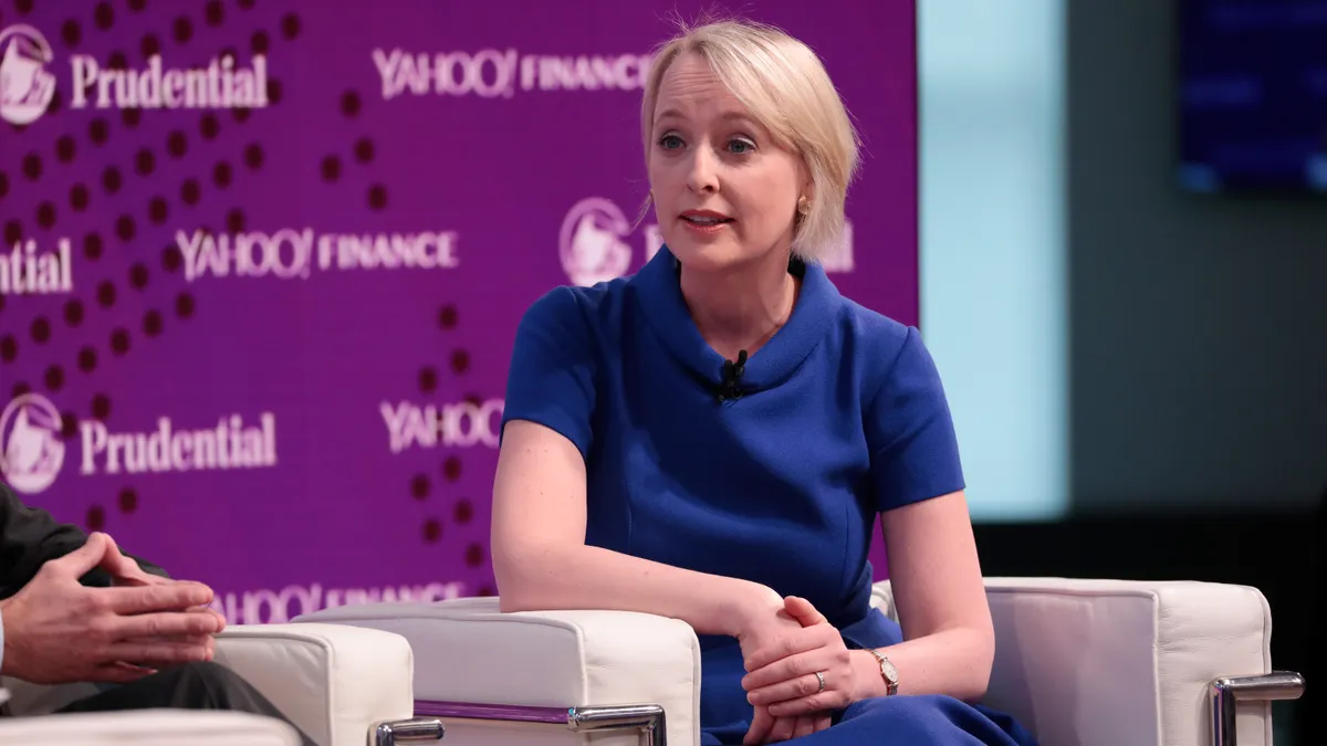 Accenture CEO Julie Sweet speaks onstage at the Yahoo Finance All Markets Summit on October 25, 2017 in New York City.