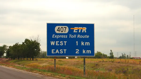 Sign for the Express Toll Route 407 in Ontario, Canada.