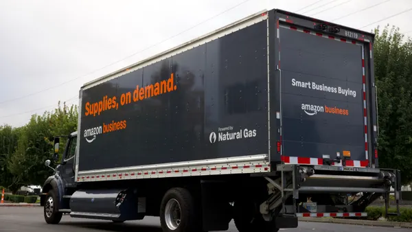 A truck with the Amazon Business Logo.