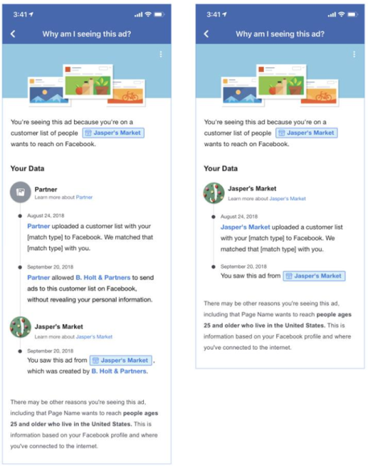 Facebook ad transparency info