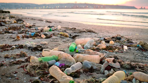 plastic pollution on a coastline