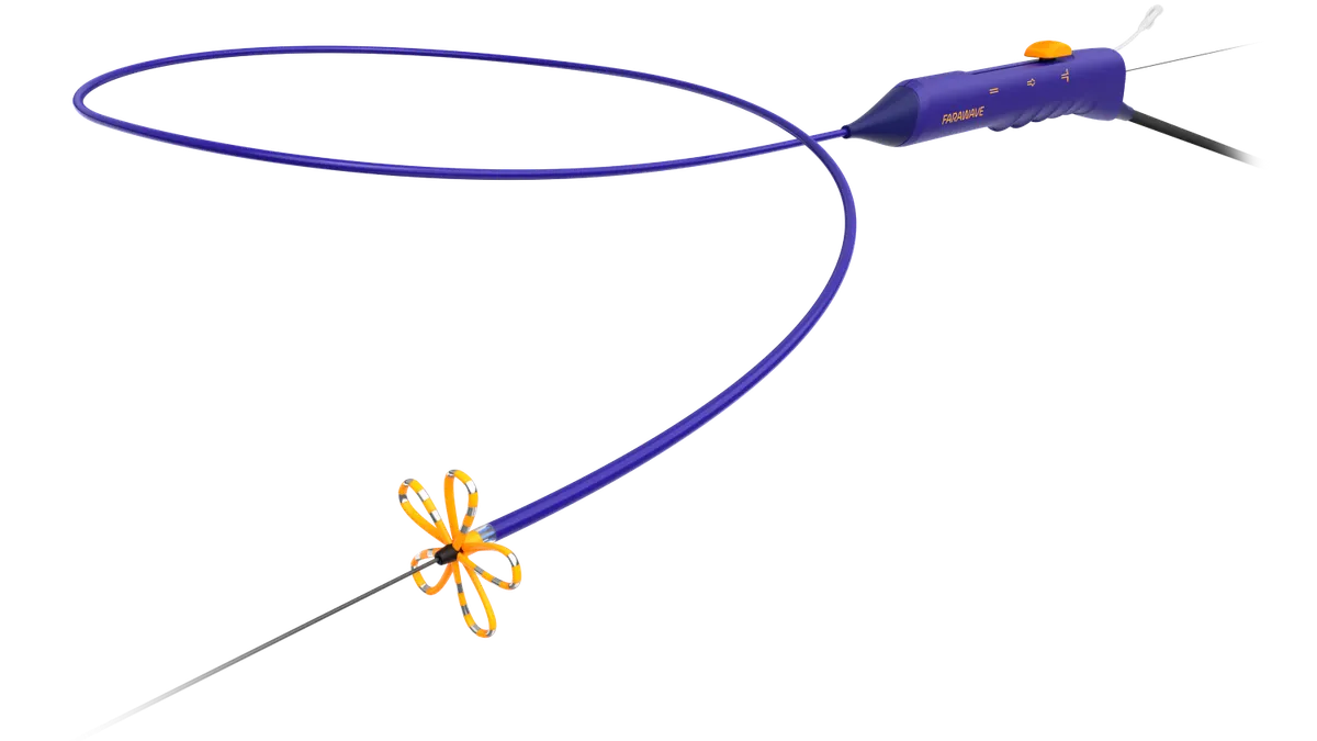 Boston Scientific's Farawave pulsed field ablation catheter is shown against a white background.