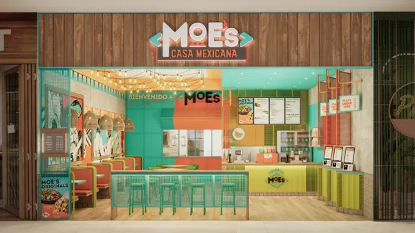 The entrance of a Moe's Casa Mexicana restaurant.
