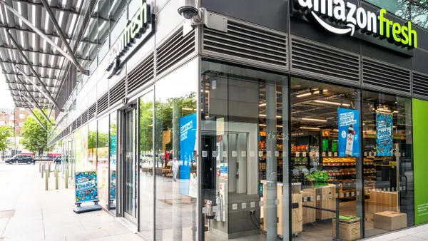 London, UK - The exterior of an AmazonFresh store in the City of London.