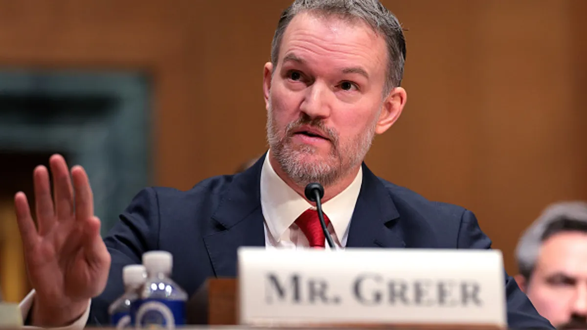 Jamieson Greer testifies during his Senate Finance Committee confirmation hearing on Feb. 6 in Washington, DC.