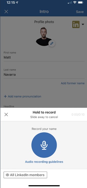 LinkedIn audio option