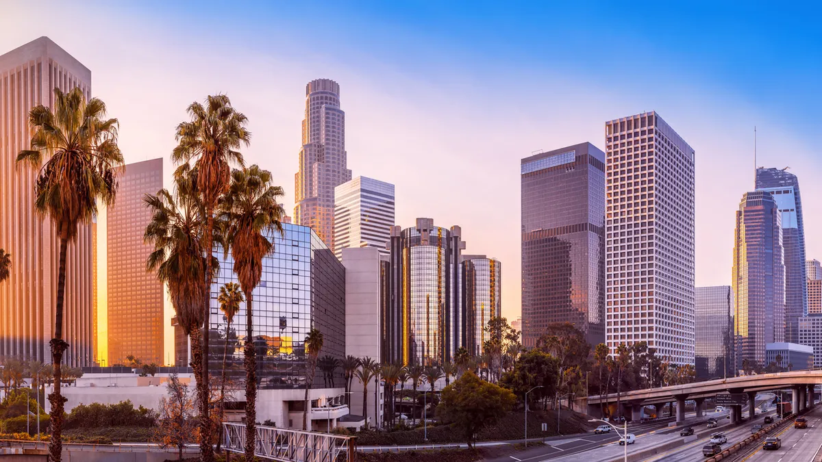 A skyline of Los Angeles, California