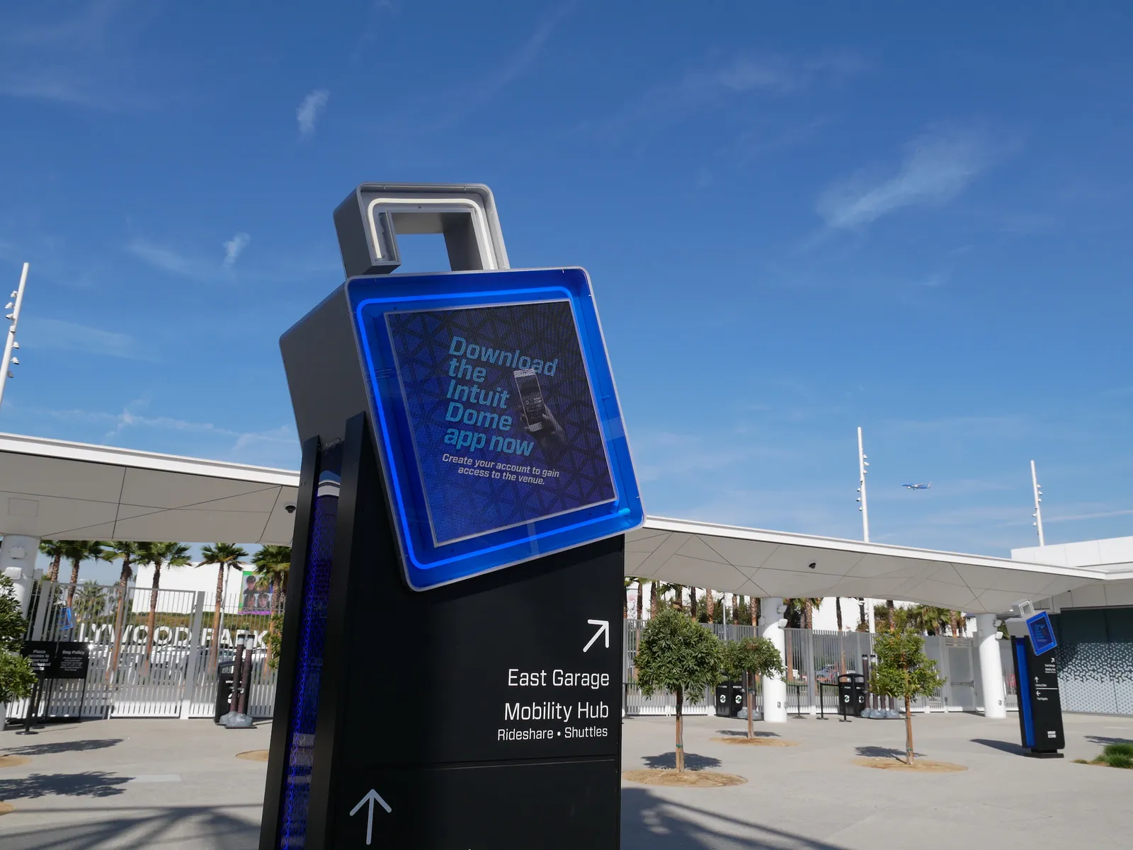 A digital screen at the Intuit Dome in Los Angeles