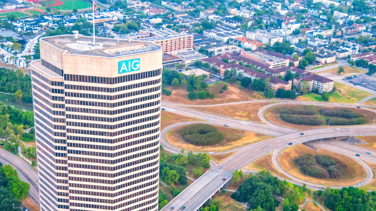 Aerial view of the American International Group building located in the River Oaks section of Houston, Texas on Aug. 14, 2023.