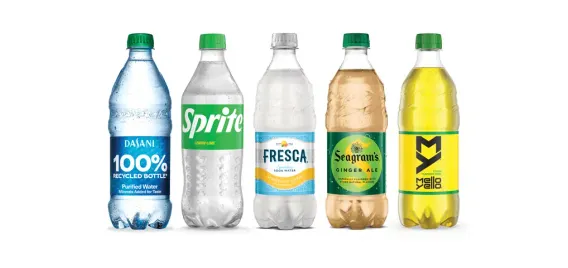 Coca-Cola 100% recycled bottles.