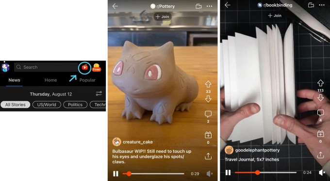 Reddit video feed