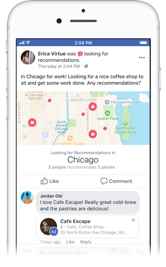 Facebook's recommendation posts example