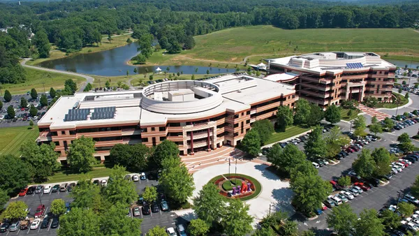 An aerial view of the HanesBrands headquarters building in North Carolina.