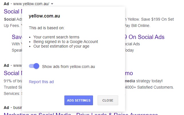 Google why this ad? listing