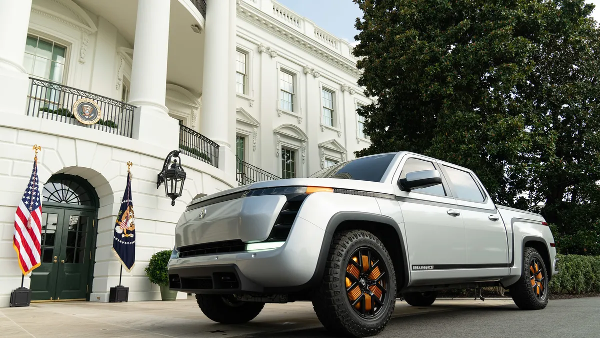 A Lordstown Motors 2021 Endurance on display Monday, Sept. 28, 2020, on the South Lawn of the White House.