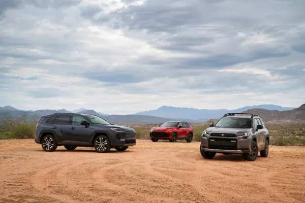 A side-by-side view of three 2026 RAV4's.