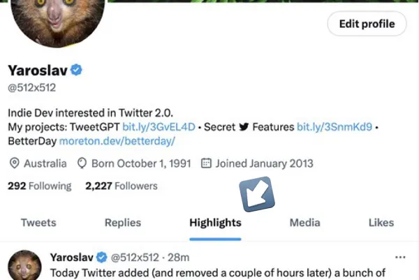 Twitter Highlights tab