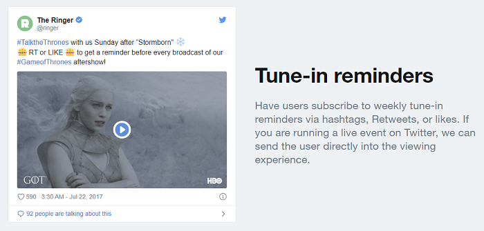 Twitter 'Tune-In' reminders