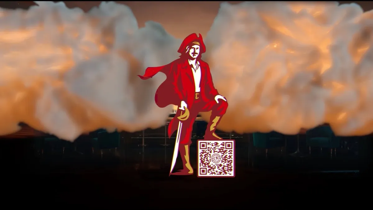 An illustration of the Captain Morgan character standing on a QR code