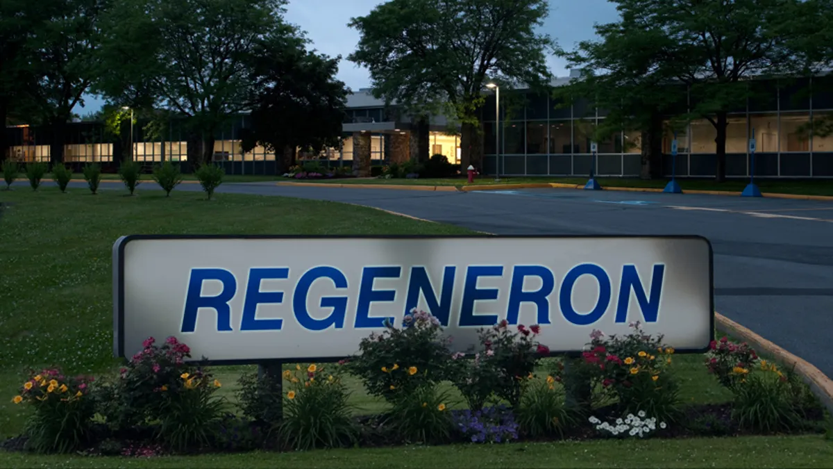 A Regeneron sign in front of a building.