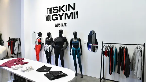 Inside a retail store with fitness apparell.