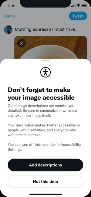 Twitter alt text prompts