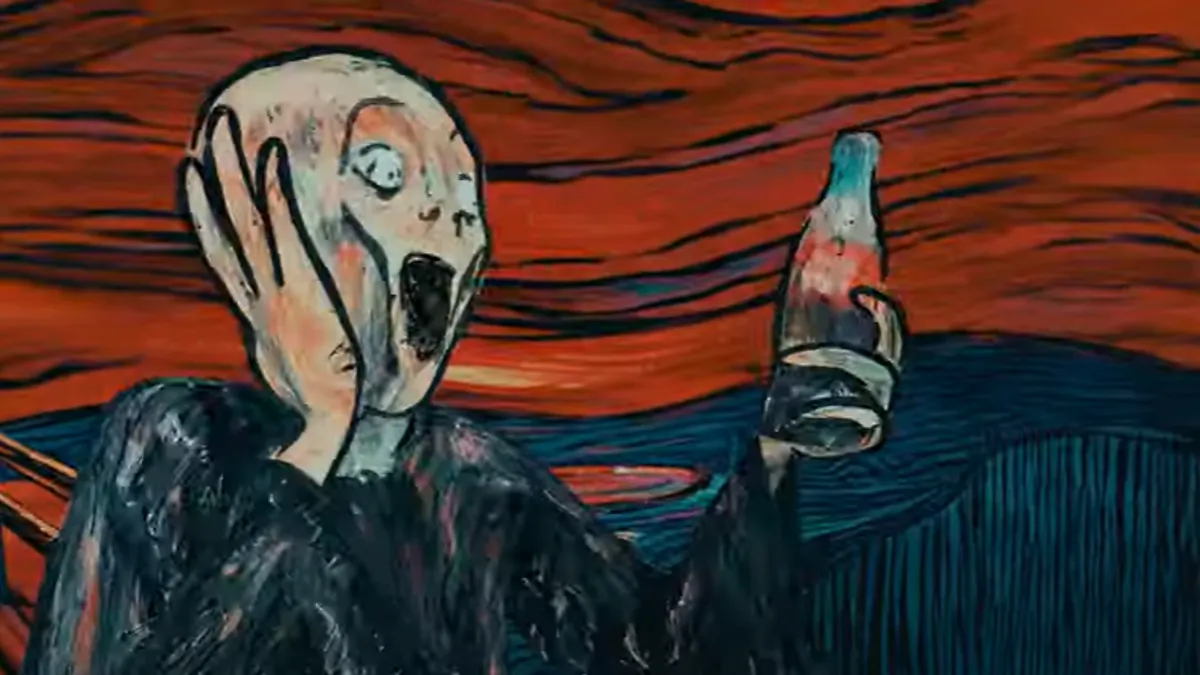 An image captured from Coca-Cola's short film for its campaign "Masterpiece," depicting Coke in the painting "The Scream."