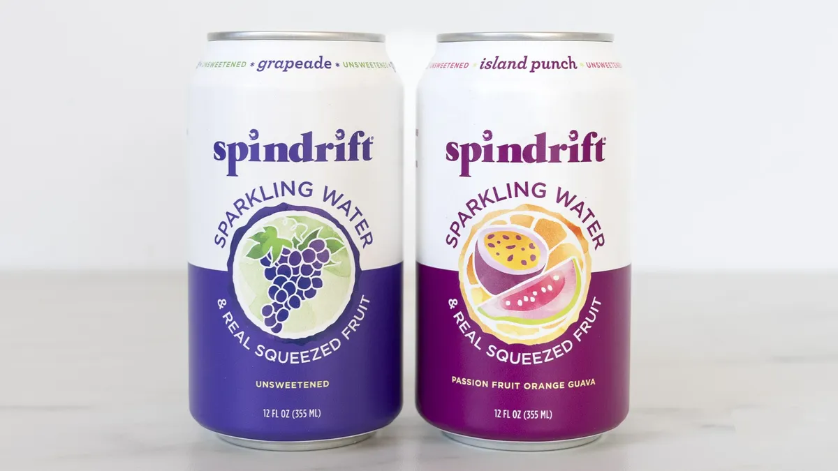Cans of Spindrift sparkling water.