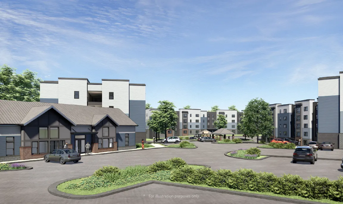 Rendering of the Chapanoke Apartments compound in Raleigh, North Carolina.
