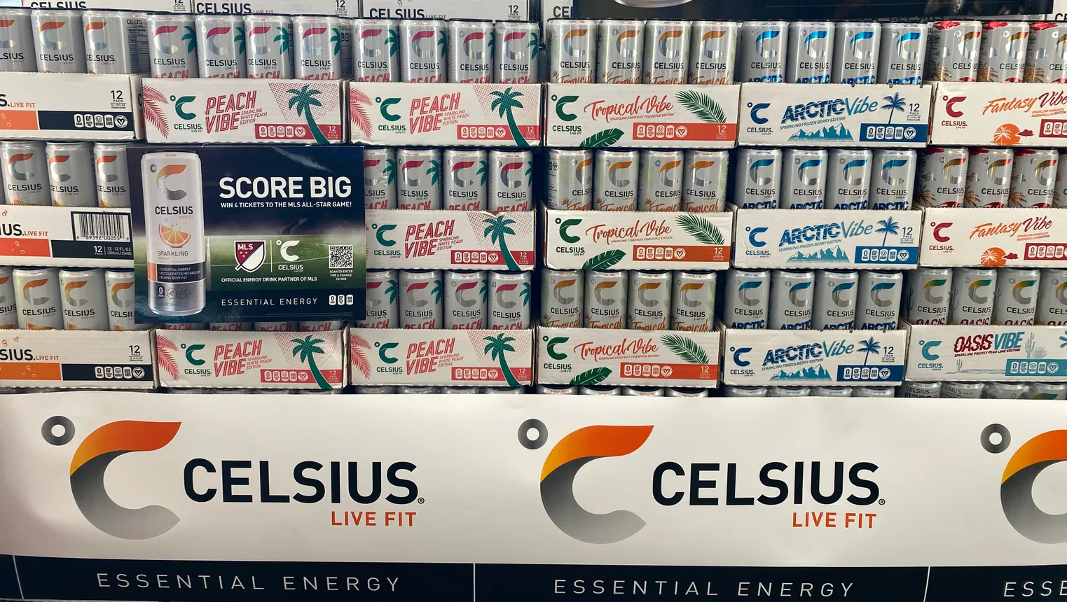 Celsius energy drinks at a convenience store in Boca Raton, Florida