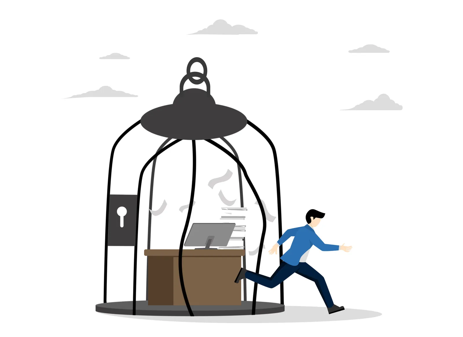 Free, escape for freedom,  quit day job to start new business, feel from birdcage.