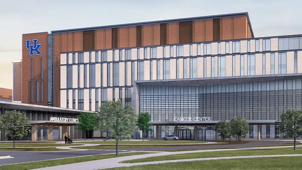rendering of the University of Kentucky CTC Markey cancer treatment and ambulatory surgery center
