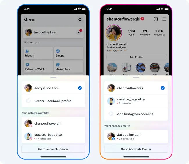 Facebook Instagram profile switching
