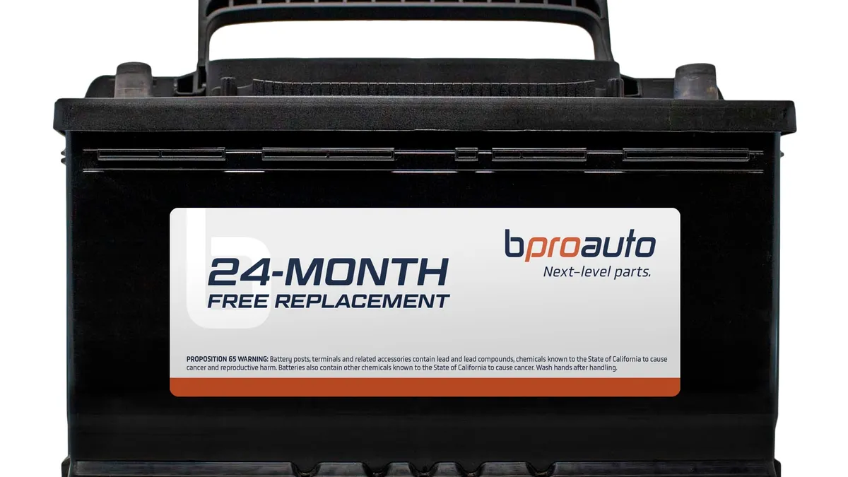 A picture of a bproauto brand automotive battery.