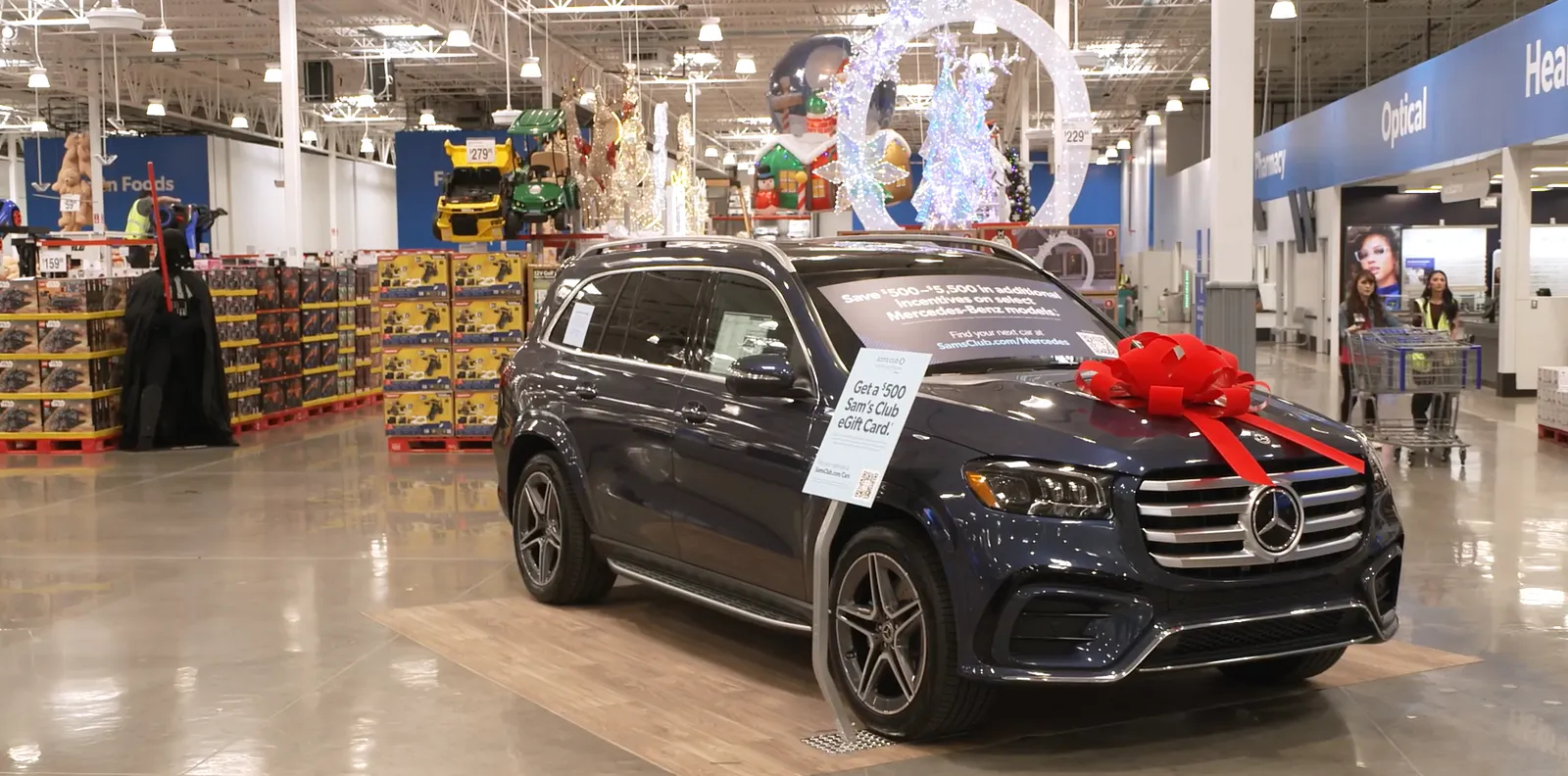 A Mercedes inside a store.