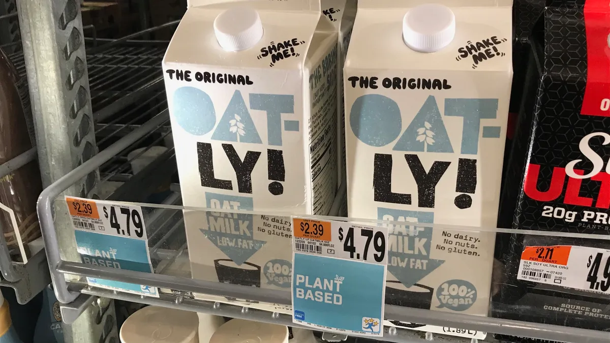 Shelf tag for plant-based milk at a Giant Food in Washington, D.C.