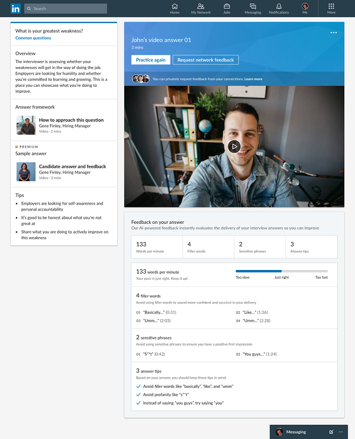 LinkedIn video feedback