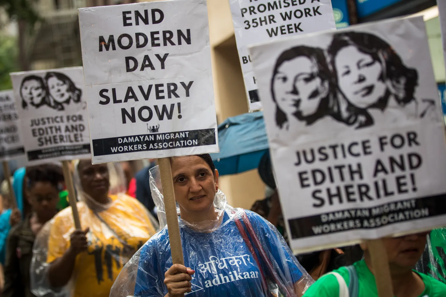 Activists marching to protest modern slavery.