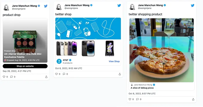 Twitter shopping cards